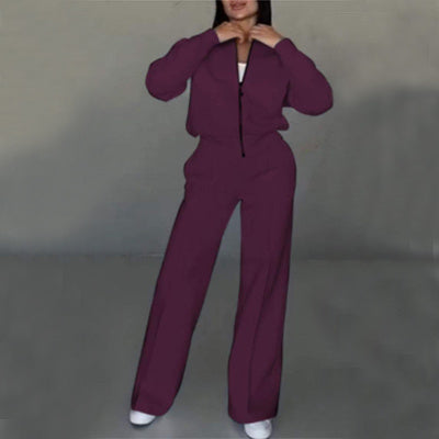 Ensemble de sport femme – Veste zippée et pantalon large deux pièces