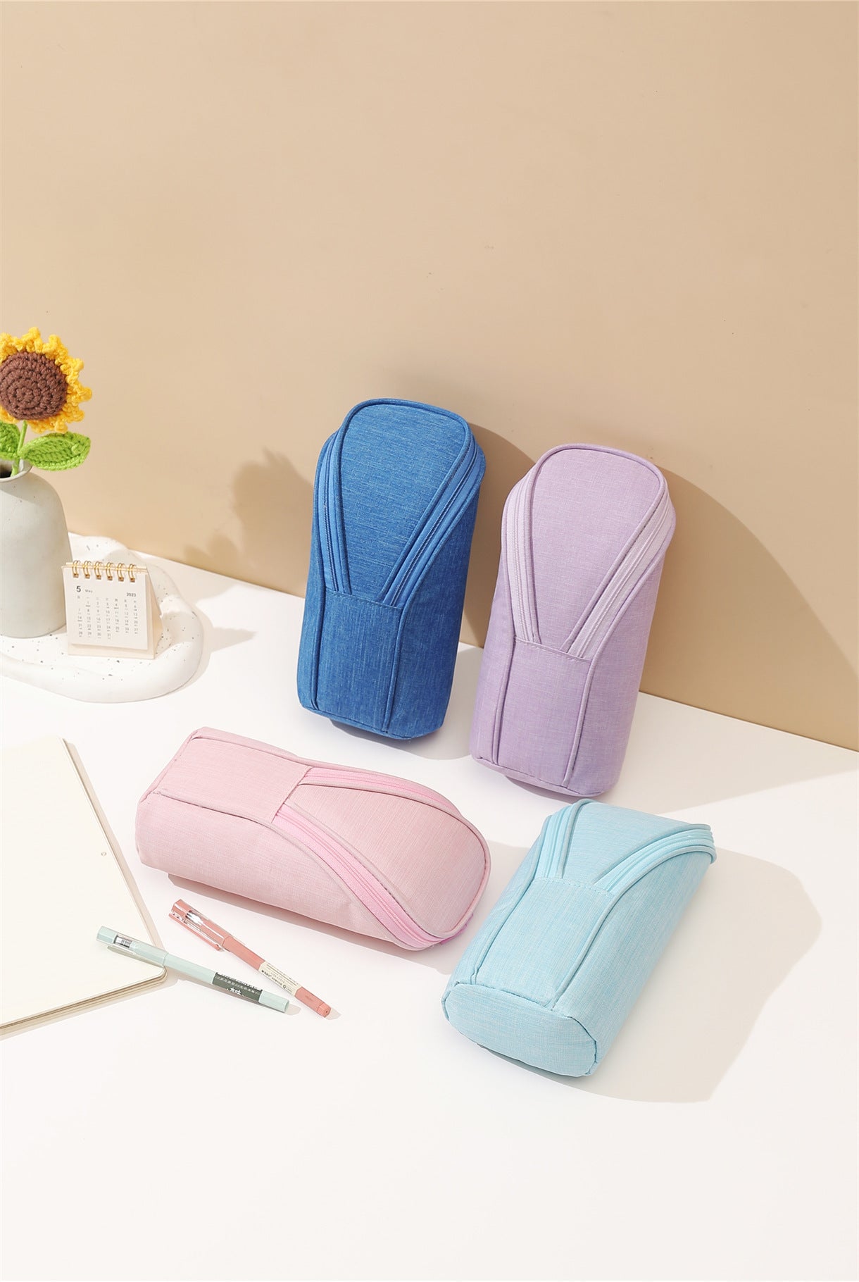 Trousse de rangement grande capacité en couleur bonbon – Support pour téléphone et papeterie