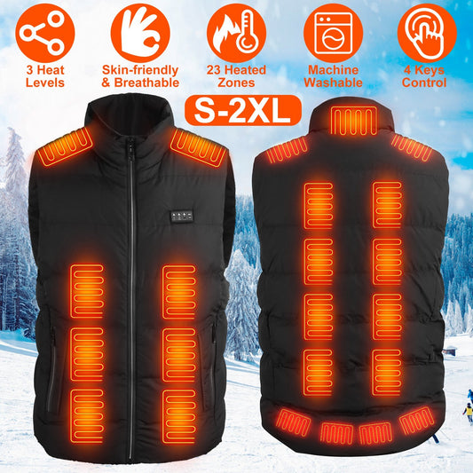 Gilet chauffant unisexe – 23 zones de chauffage, 3 niveaux de chaleur, USB, lavable en machine – Idéal pour l’hiver, randonnée, ski, patinage et activités extérieures