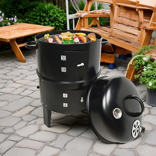 Barbecue fumoir vertical à charbon – Four/gril double couche sans fumée, pour une cuisson extérieure saine et sans effort, avec moins de fumée et de graisse