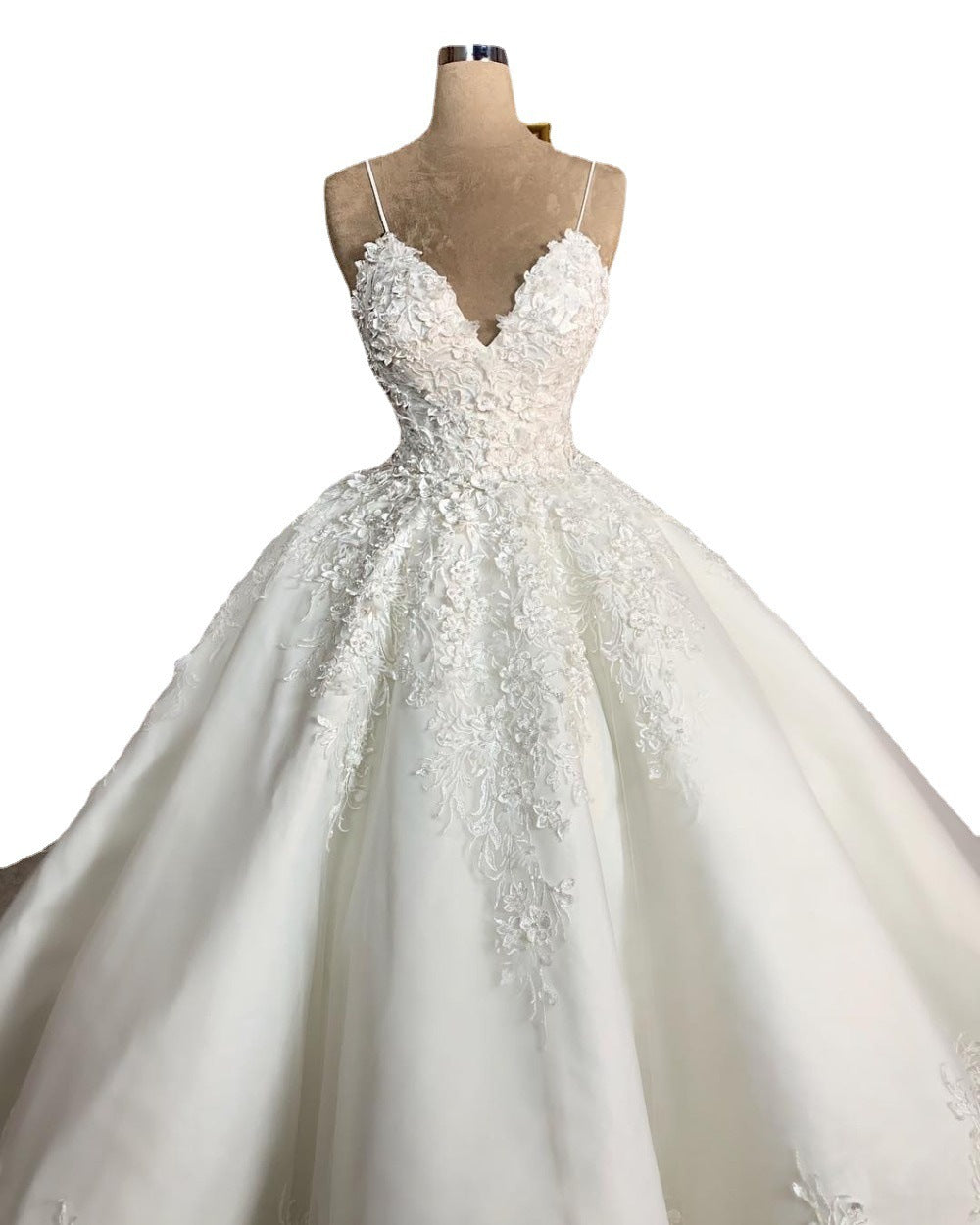 Robe de mariée sexy en dentelle à col en V profond – Longueur au sol – Aura romantique et élégance – Banquet de mariage – Nouveauté printemps 2024