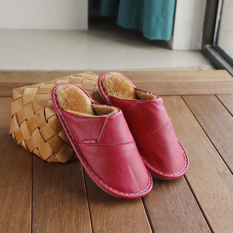 Chaussons d’hiver en cuir antidérapants et chauds pour la maison