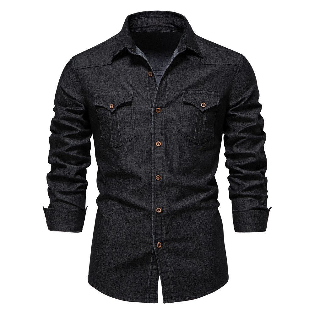 Chemise Homme en Jean – Manches Longues, Coupe Slim, Style Décontracté