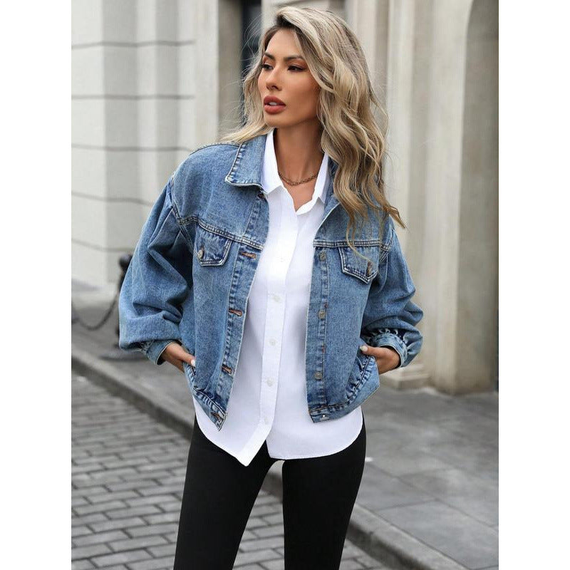 Veste en jean femme embossée – Mode casual, manches longues