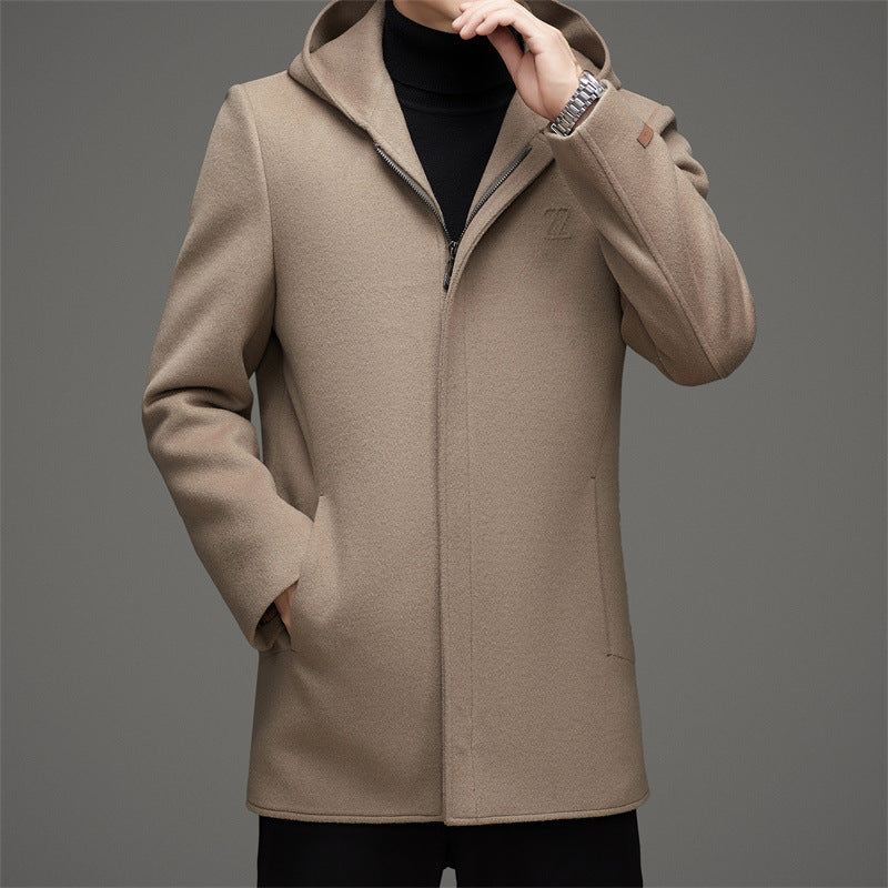 Manteau d’hiver homme à capuche – Manteau en laine réversible, version épaissie