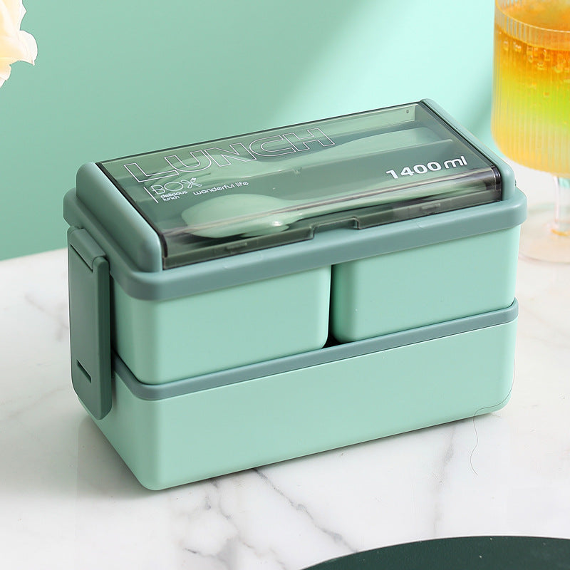 boite à déjeuner double couche avec séparateur + couverts- Etanche et portable/ Plastic Lunch Box Microwavable Lunch Box Set Double Layer Divider With Cutlery
