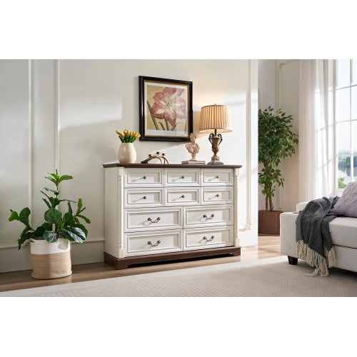 Commode 10 tiroirs en bois – Style rustique avec base et rebord