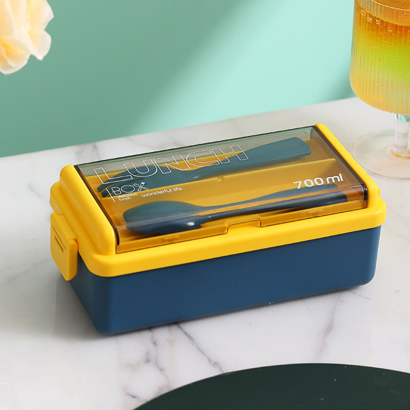 boite à déjeuner double couche avec séparateur + couverts- Etanche et portable/ Plastic Lunch Box Microwavable Lunch Box Set Double Layer Divider With Cutlery