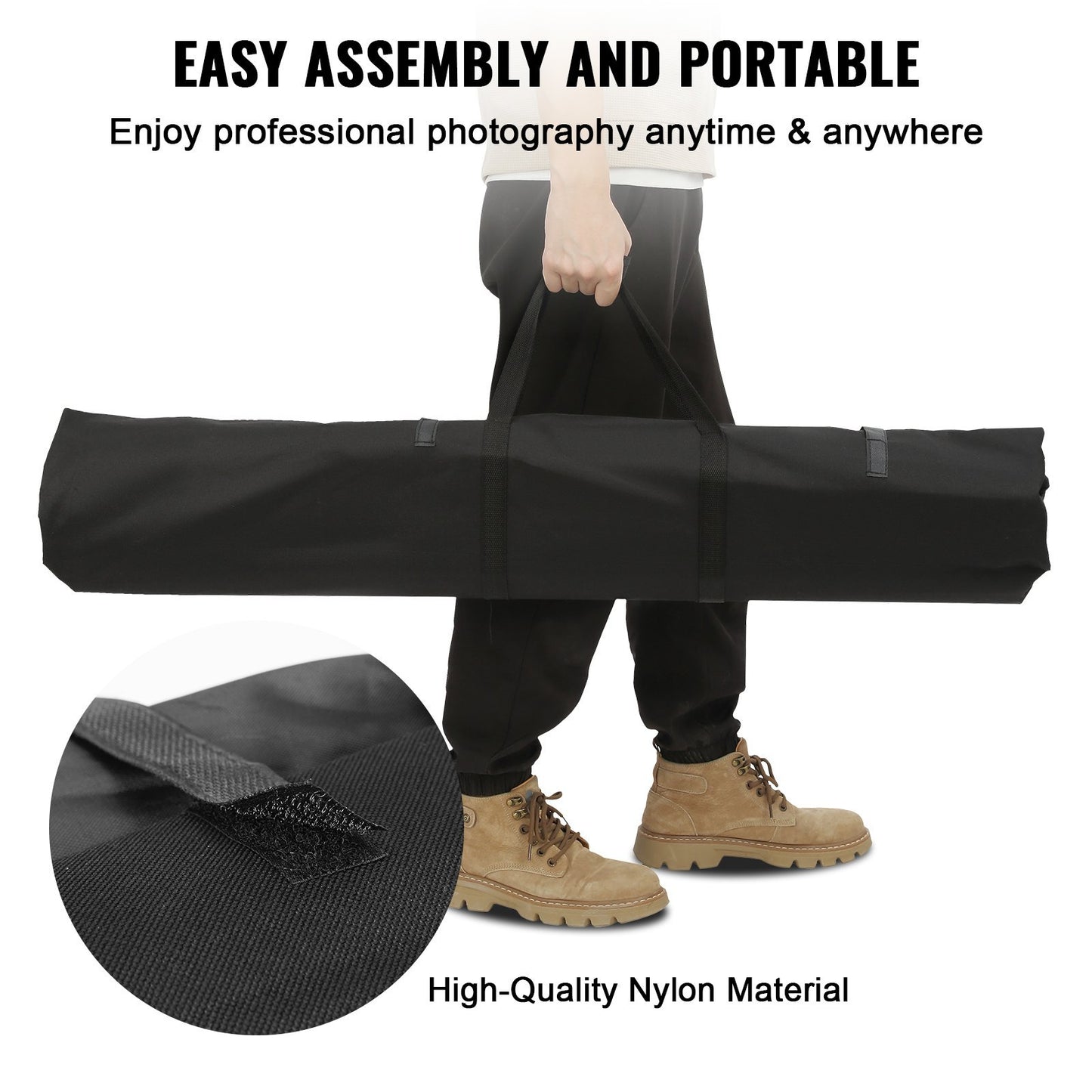 Support de fond pour photographie de haute résistance VEVOR, dimensions 11,48 x 9,58 pieds. Hauteur réglable, système de support de fond complet avec 6 pinces et sac de transport inclus.
Idéal pour les mariages, fêtes, expositions, photos professionnelles