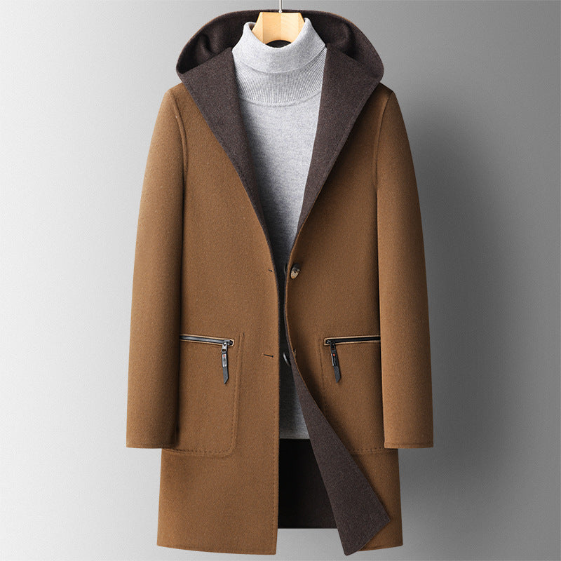 Manteau à Capuche Réversible en Laine pour Homme – Mi-long Automne & Hiver 🍂🧥❄️
