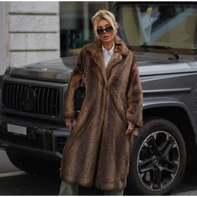 Manteau long femme d’hiver – Imitation vison, doublé polaire épais, chaud et tendance streetwear