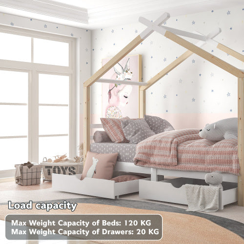 Lit simple pour enfant 3FT avec rangement – Cadre en bois de pin massif, style maisonnette/canopée, pour filles et garçons