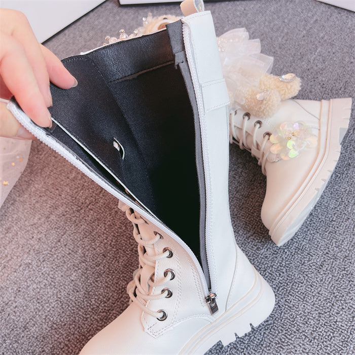 Bottes en cuir pour fille – Nouveau style avec motif ourson