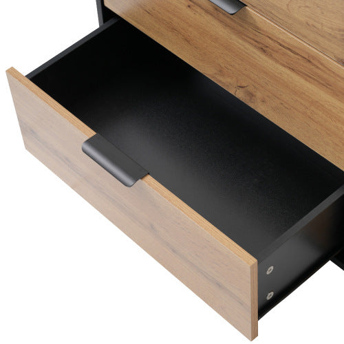 Commode / Buffet avec 6 tiroirs et 2 étagères ouvertes – Verre ambré, table de rangement anti-basculement pour salon, chambre ou chambre d’enfant – 120 × 40 × 80 cm, chêne