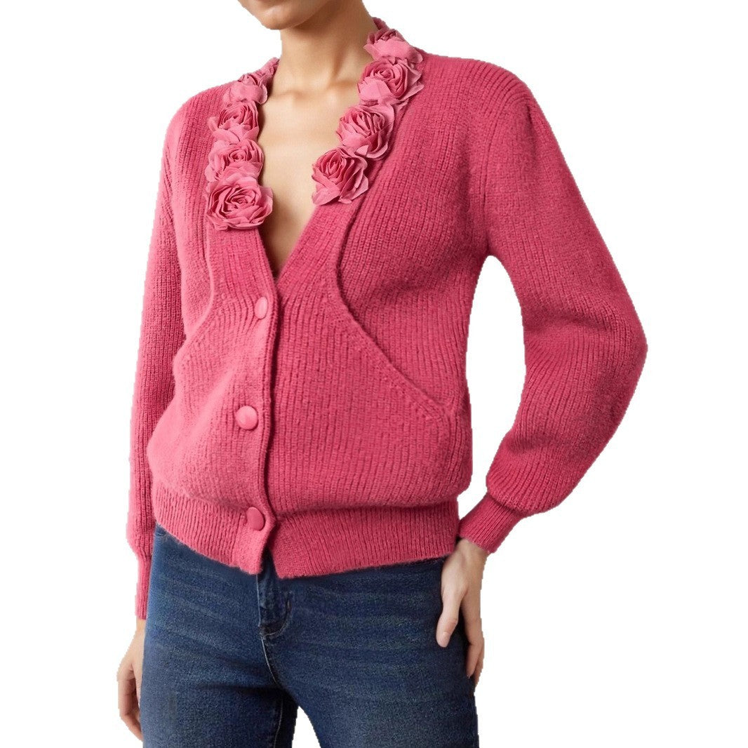 Pull col en V “Rose Française” – Automne & Hiver
