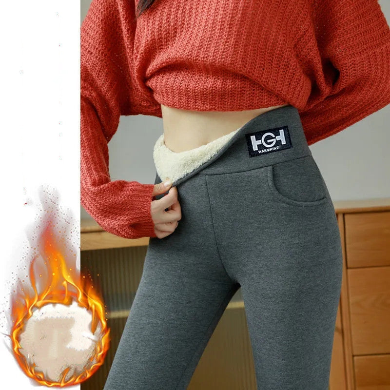 Legging Hiver Femme Épais – Doublure Polaire Mouton & Cachemire, Ultra Chaud et Confortable
