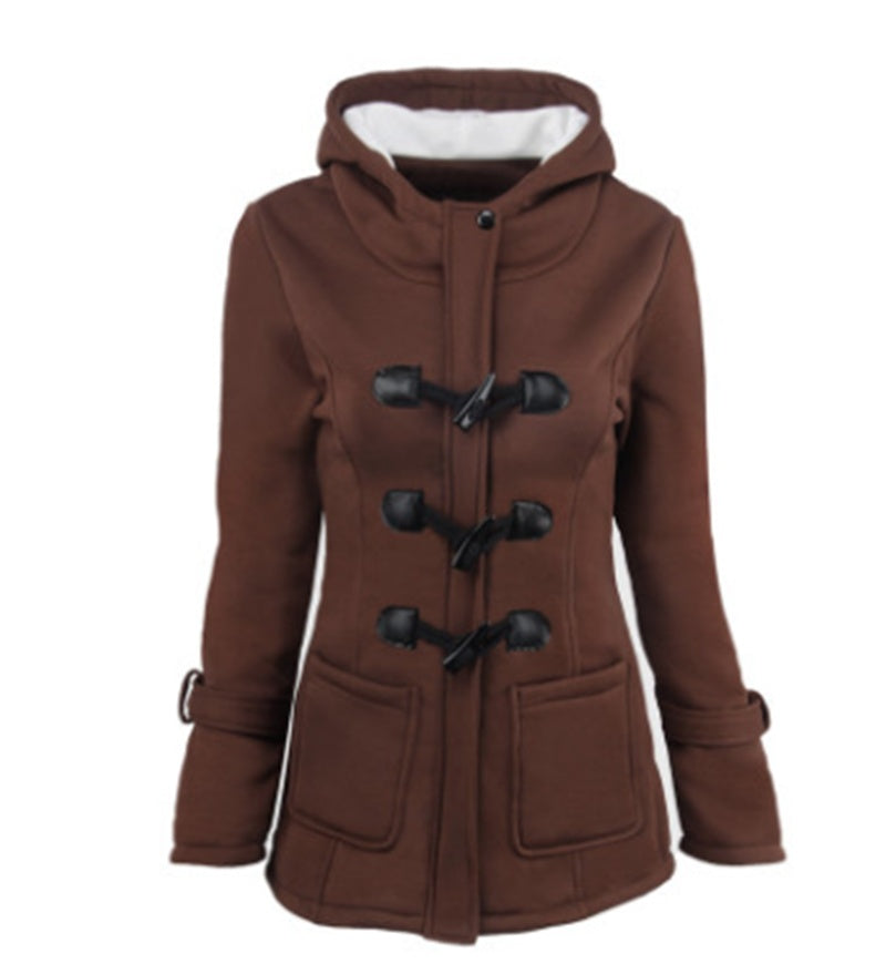 Manteau long d’hiver pour femme – Parka chaude avec capuche, col en fourrure, boutons brandebourg – Grande taille disponible