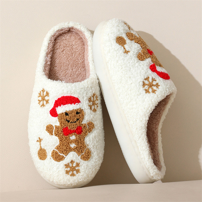 Chaussons de Noël Femme – Flocons de neige & Pain d’épice, antidérapants et douillets