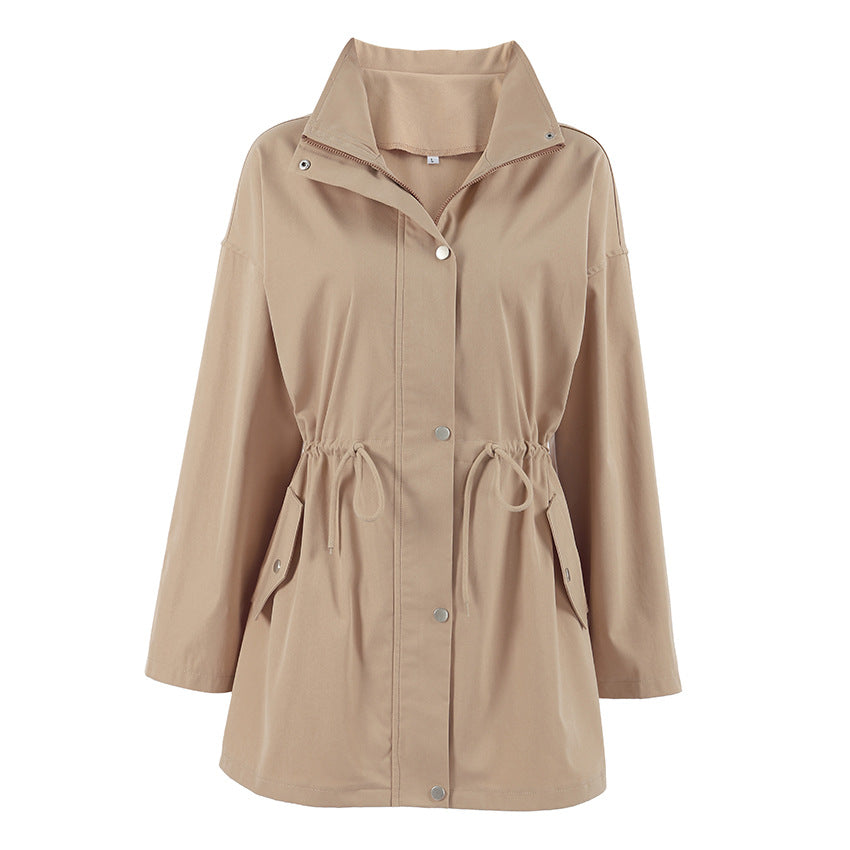 Manteau trench femme mi-long – Taille cintrée par cordon, style élégant