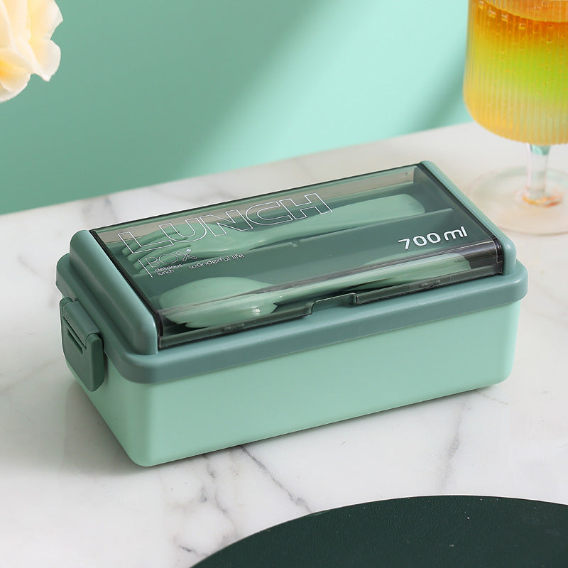 boite à déjeuner double couche avec séparateur + couverts- Etanche et portable/ Plastic Lunch Box Microwavable Lunch Box Set Double Layer Divider With Cutlery