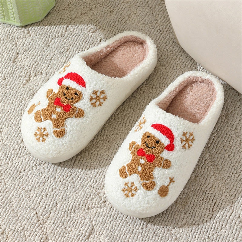 Chaussons de Noël Femme – Flocons de neige & Pain d’épice, antidérapants et douillets