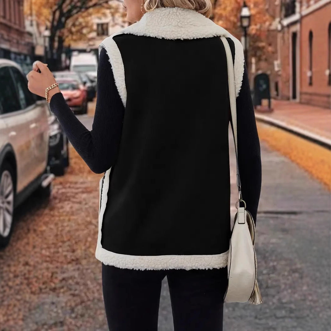 Gilet femme en laine d’agneau style européen et américain – Automne & Hiver, fourrure composite