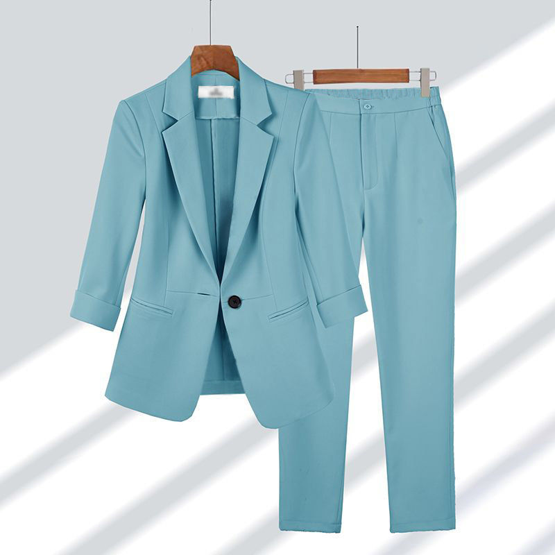 Ensemble blazer casual 2 pièces – Veste unie col à revers & pantalon droit zippé – Costume femme bureau et affaires