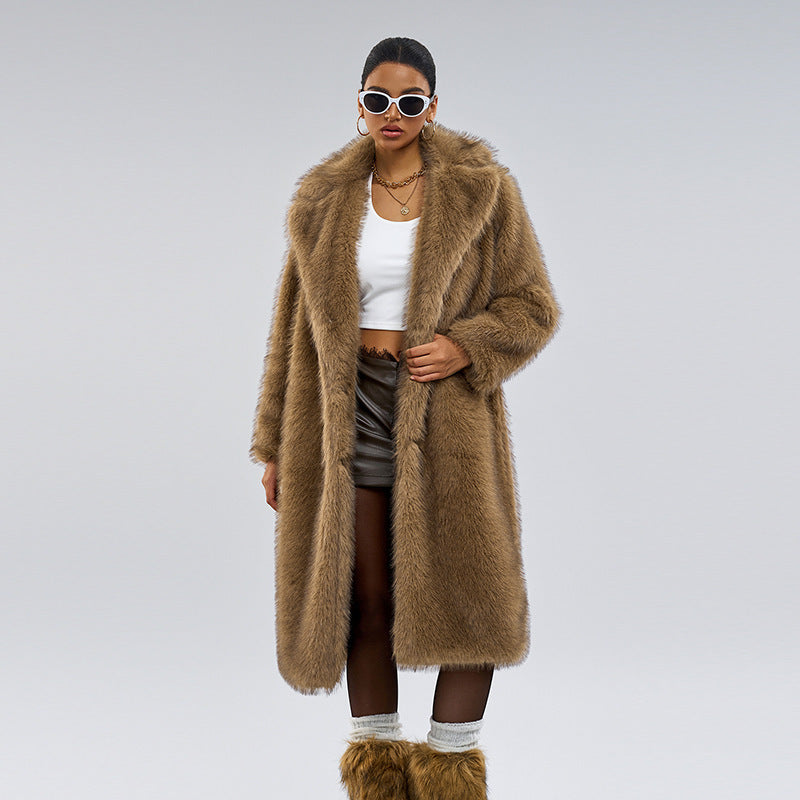 Manteau long en fausse fourrure – Automne & hiver, style élégant et chaud