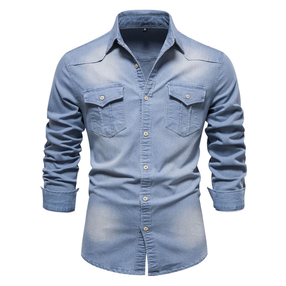 Chemise Homme en Jean – Manches Longues, Coupe Slim, Style Décontracté