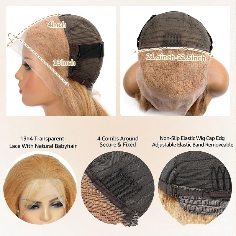 Perruque en cheveux humains – Dentelle frontale 13x4 – 100 % cheveux naturels – Bonnet intégré