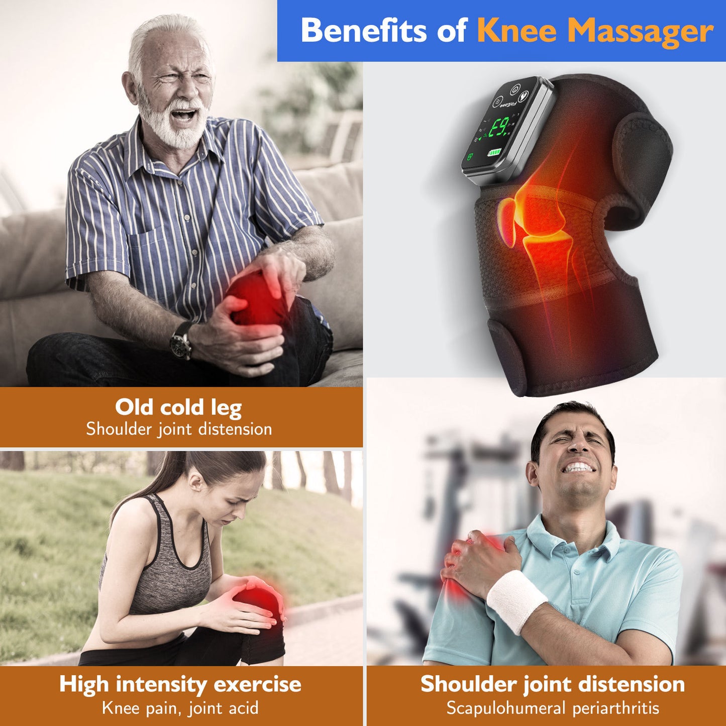 Genouillère/Épaulière chauffante intelligente avec massage vibrant