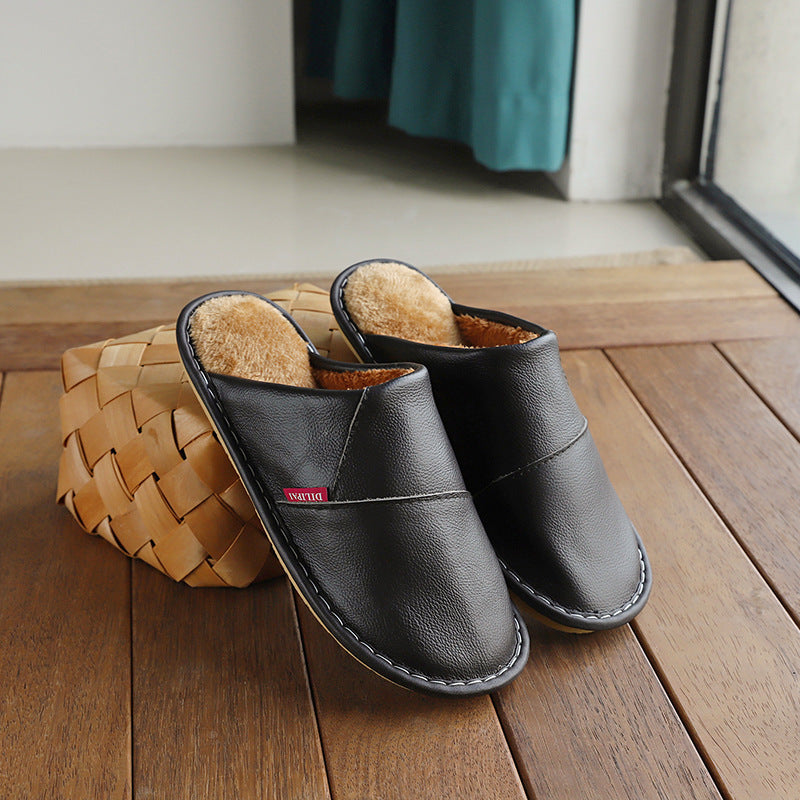 Chaussons d’hiver en cuir antidérapants et chauds pour la maison