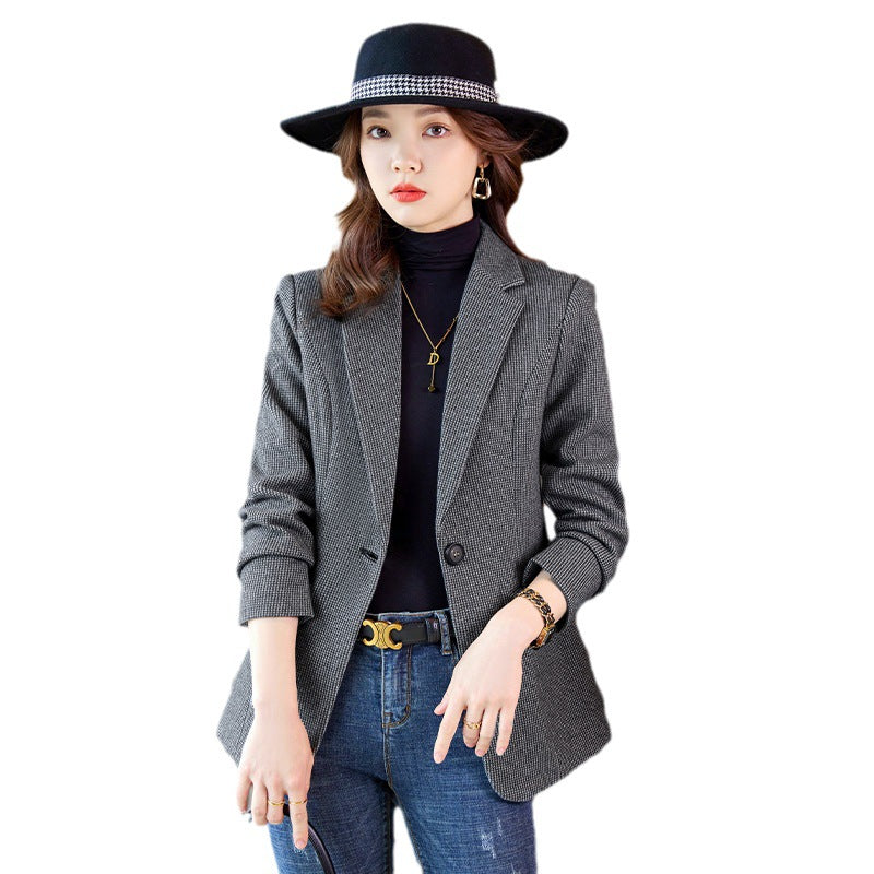 Blazer Femme Pied-de-Poule – Veste Courte Élégante et Tendance