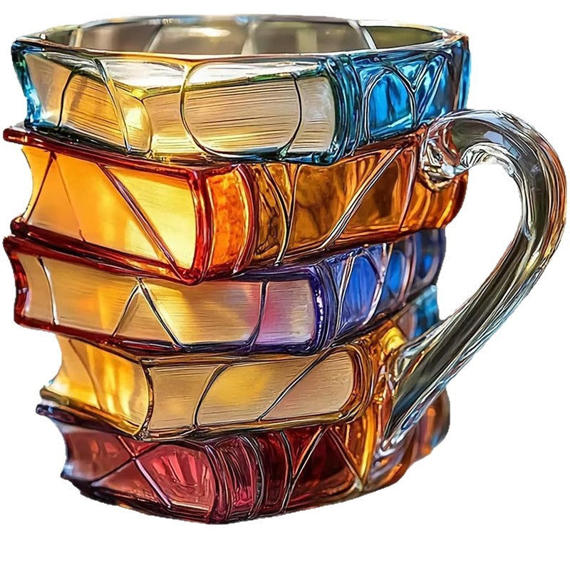 Tasse à café originale peinte – Design empilé façon pile de livres