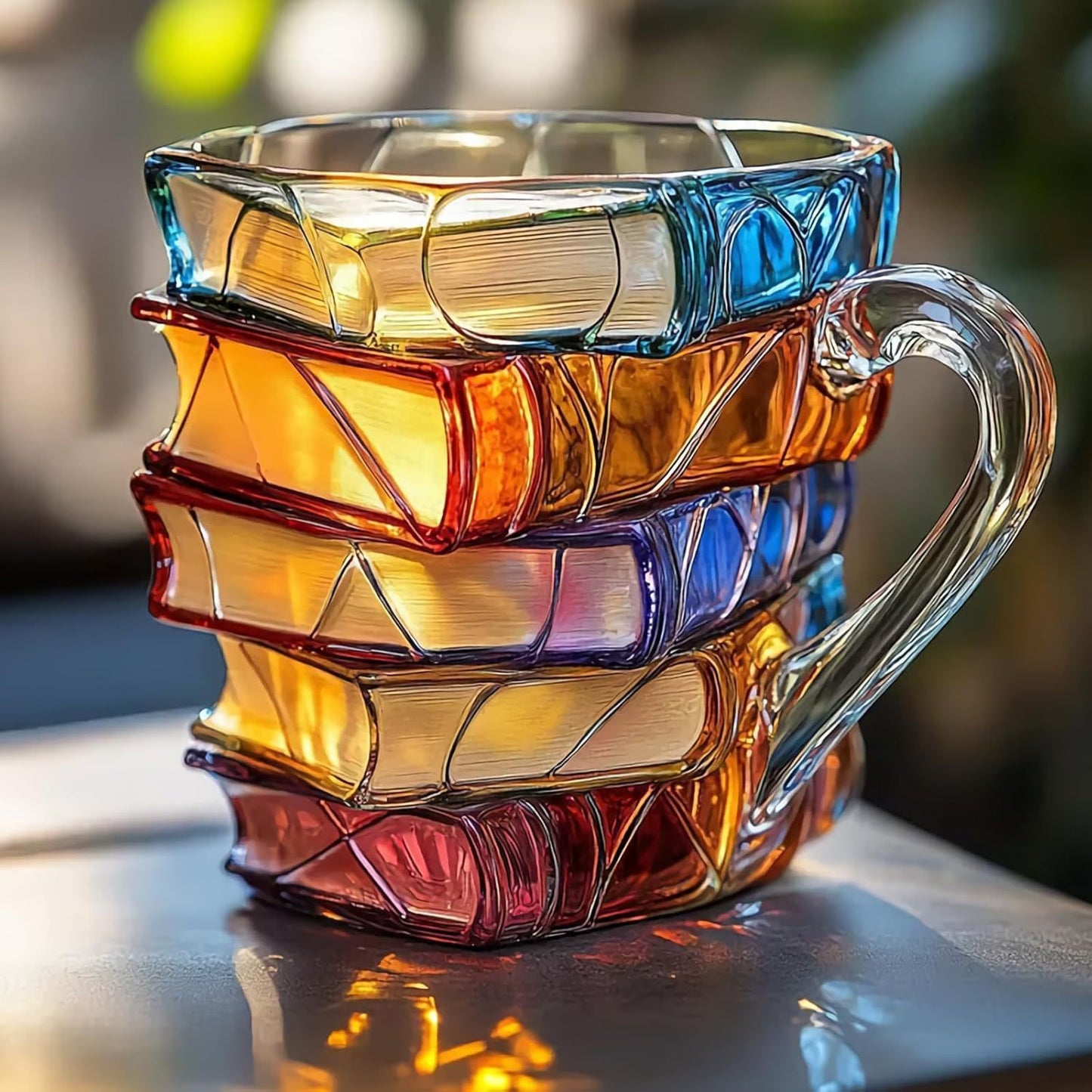 Tasse à café originale peinte – Design empilé façon pile de livres