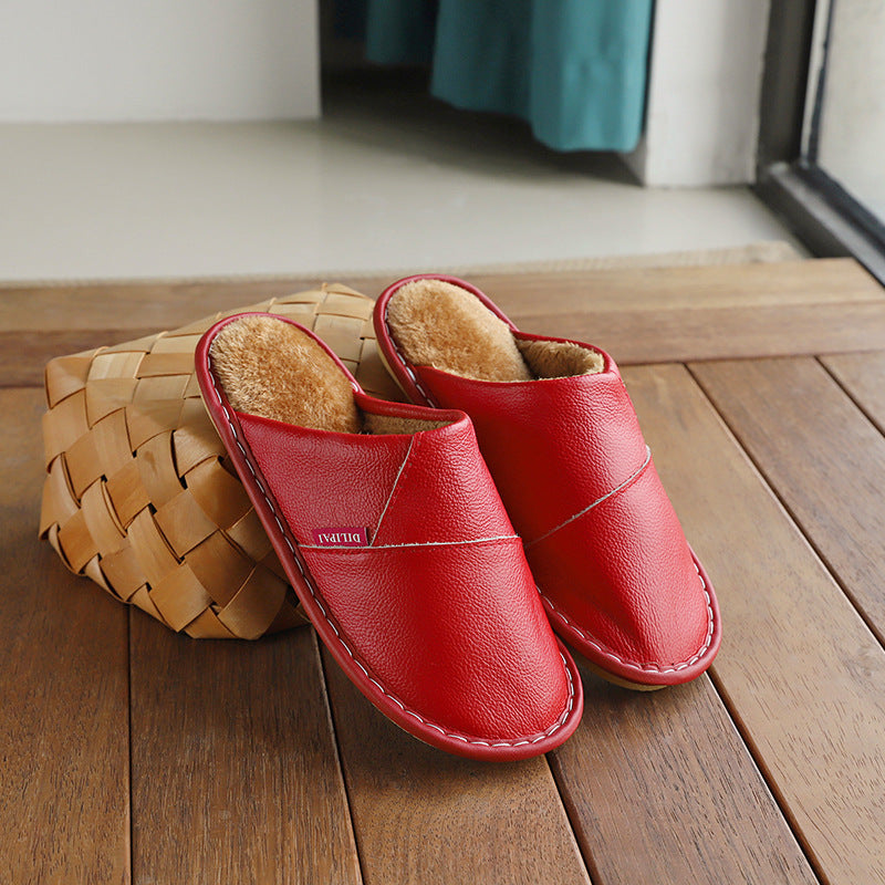 Chaussons d’hiver en cuir antidérapants et chauds pour la maison