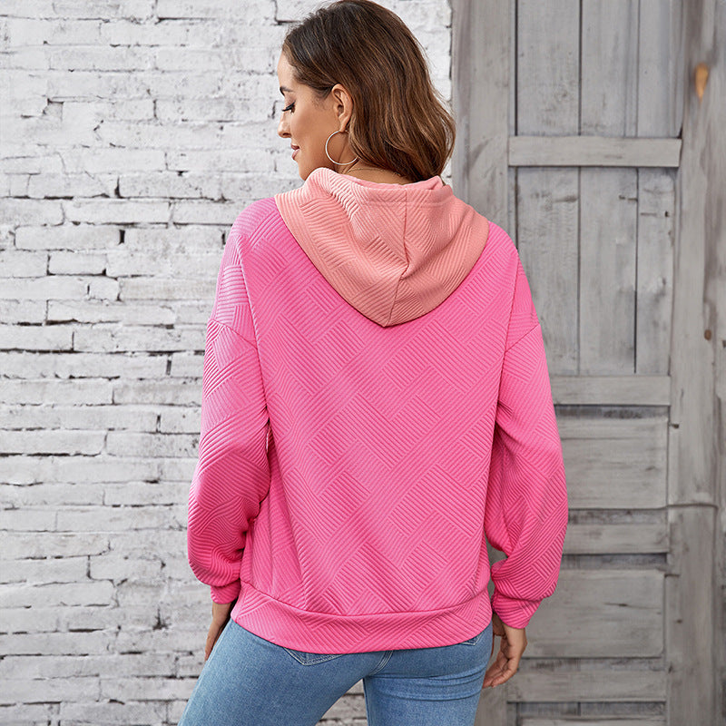 Sweat à capuche d’hiver pour femme – Style ample, épaules tombantes, à enfiler, avec patchwork contrasté