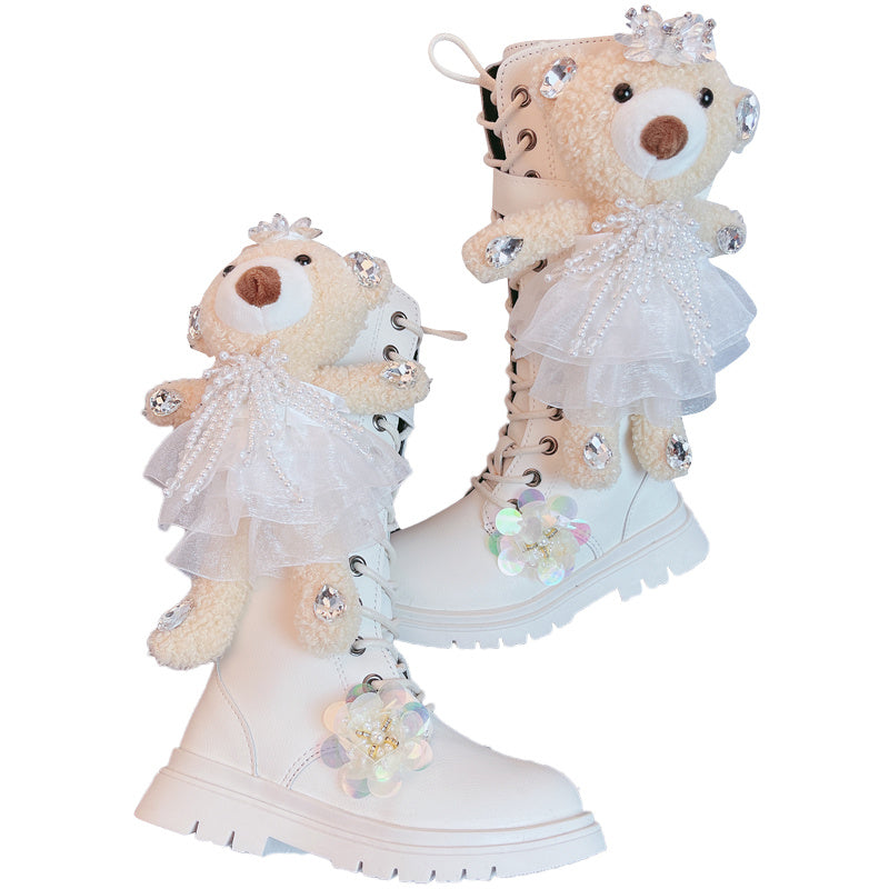 Bottes en cuir pour fille – Nouveau style avec motif ourson