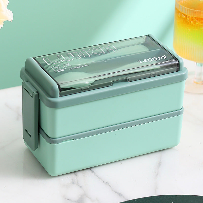 boite à déjeuner double couche avec séparateur + couverts- Etanche et portable/ Plastic Lunch Box Microwavable Lunch Box Set Double Layer Divider With Cutlery