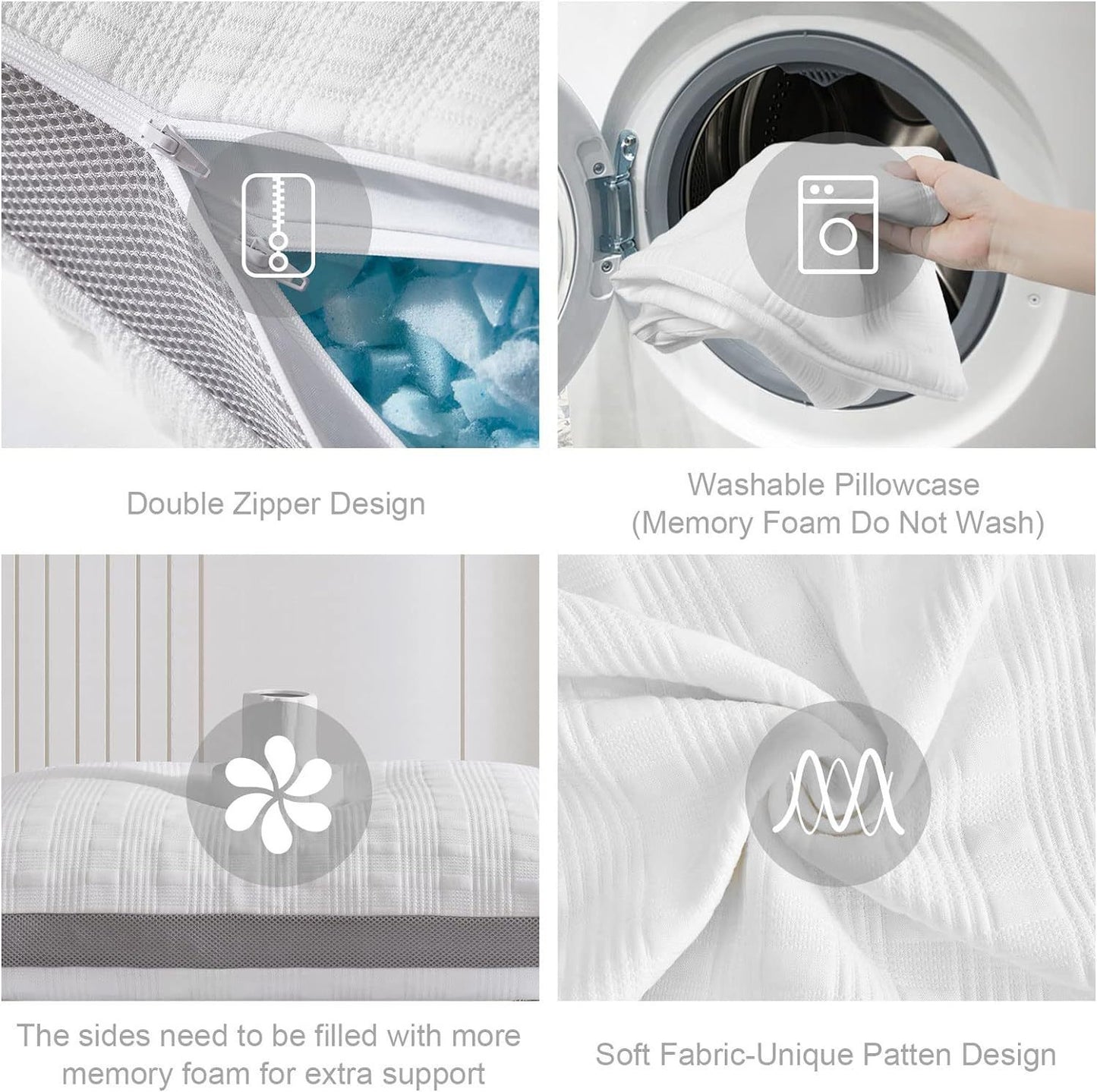 Oreiller ergonomique en mousse mémoire blanche, design moderne. Disponible en plusieurs tailles et poids pour un confort adapté. Idéal pour adultes, soulage les tensions cervicales et favorise un sommeil réparateur.