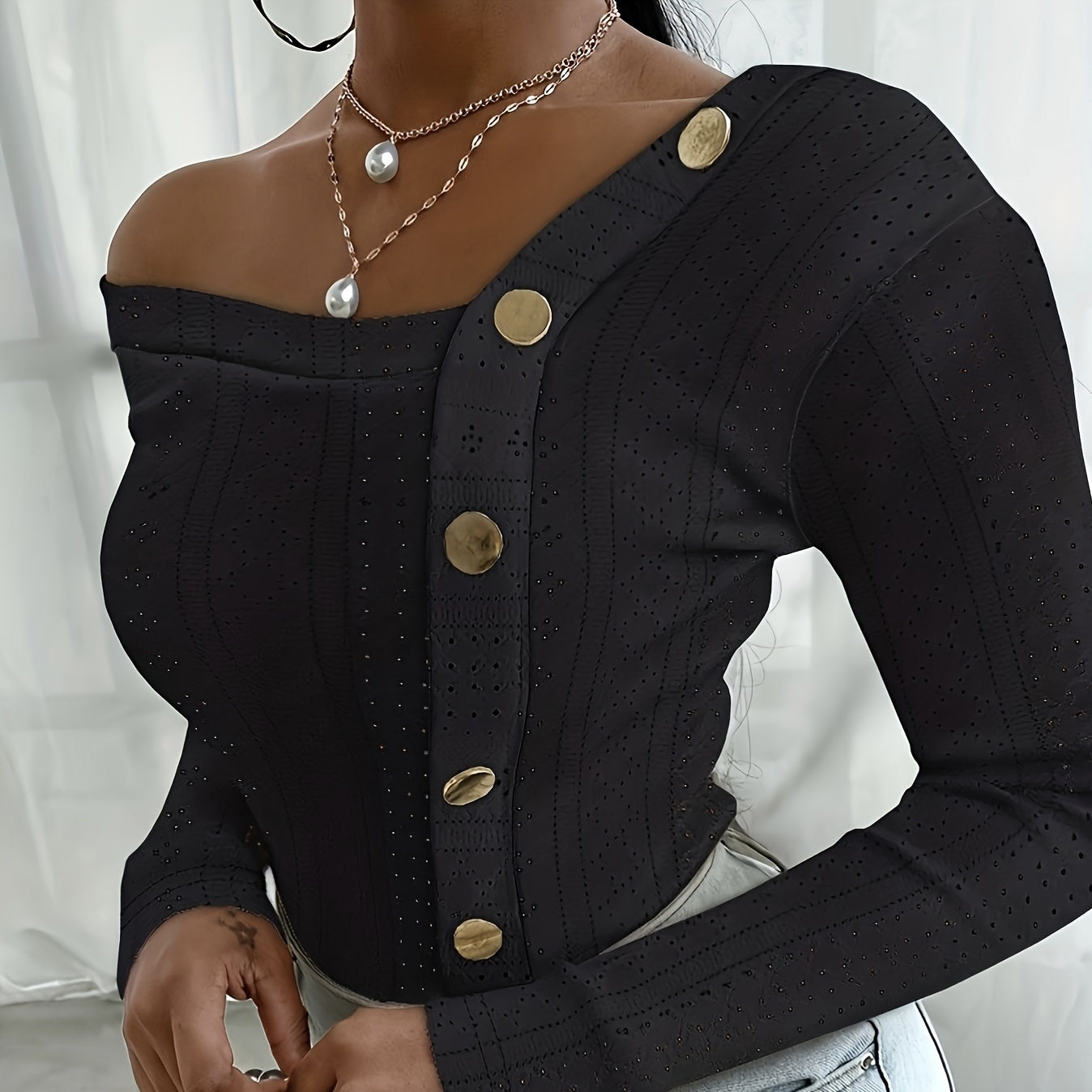 Haut Femme à Épaules Dénudées – T-shirt Manches Longues Chic et Polyvalent