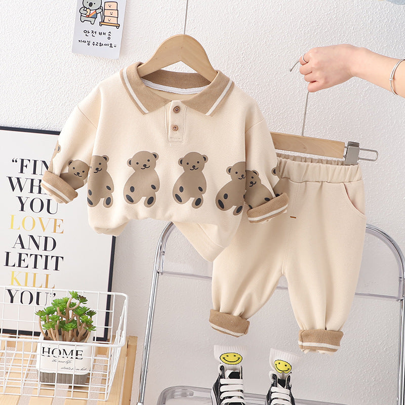 Ensemble 2 pièces à capuche motif ours – Enfant, style occidental, col à revers