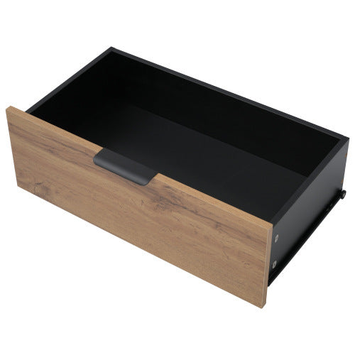 Commode / Buffet avec 6 tiroirs et 2 étagères ouvertes – Verre ambré, table de rangement anti-basculement pour salon, chambre ou chambre d’enfant – 120 × 40 × 80 cm, chêne