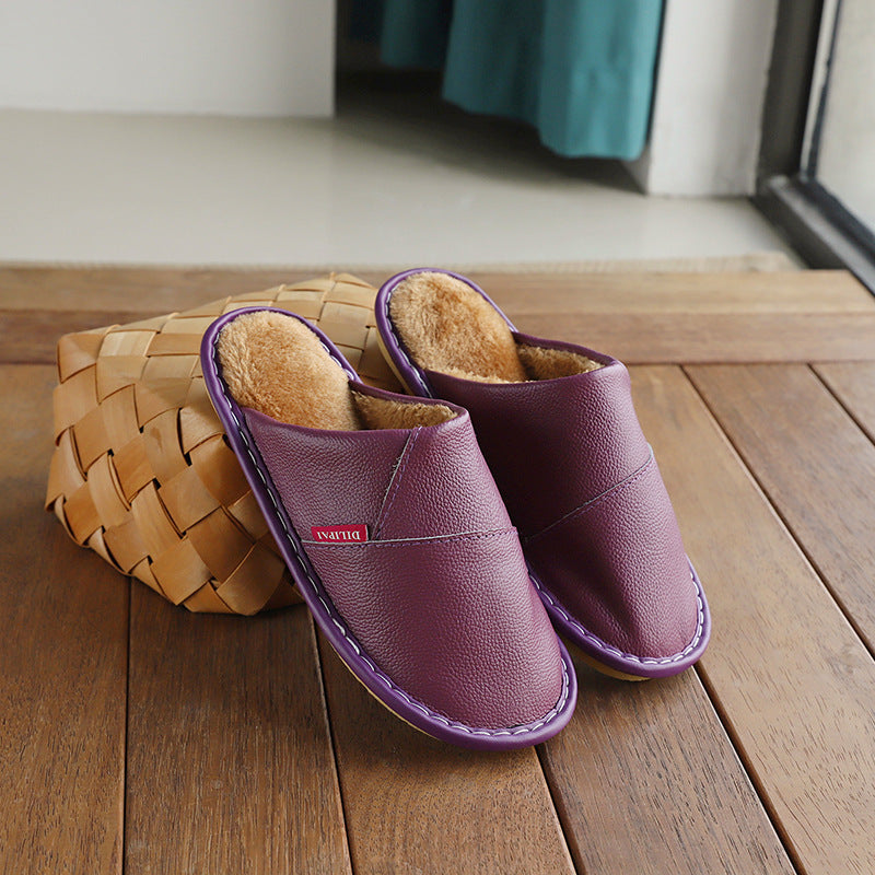 Chaussons d’hiver en cuir antidérapants et chauds pour la maison