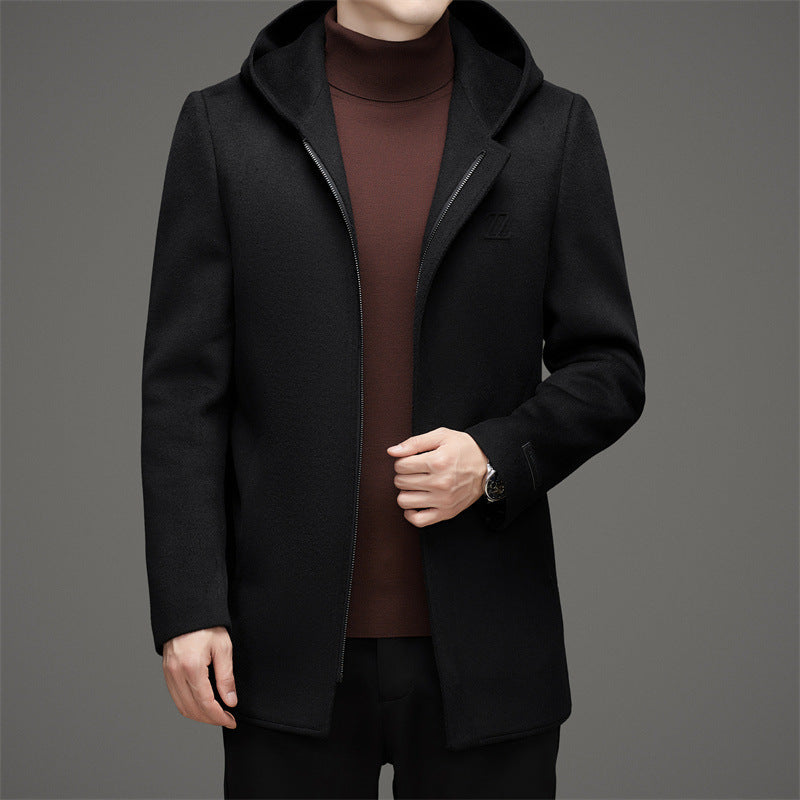 Manteau d’hiver homme à capuche – Manteau en laine réversible, version épaissie