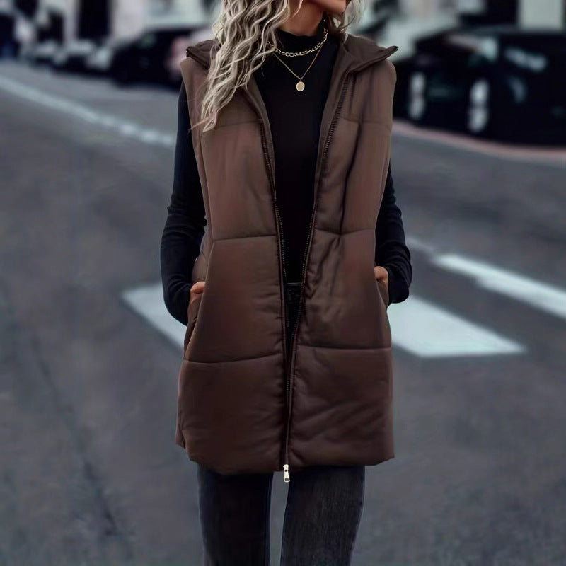 Gilet mode automne-hiver européen et américain à capuche, uni avec fermeture éclair