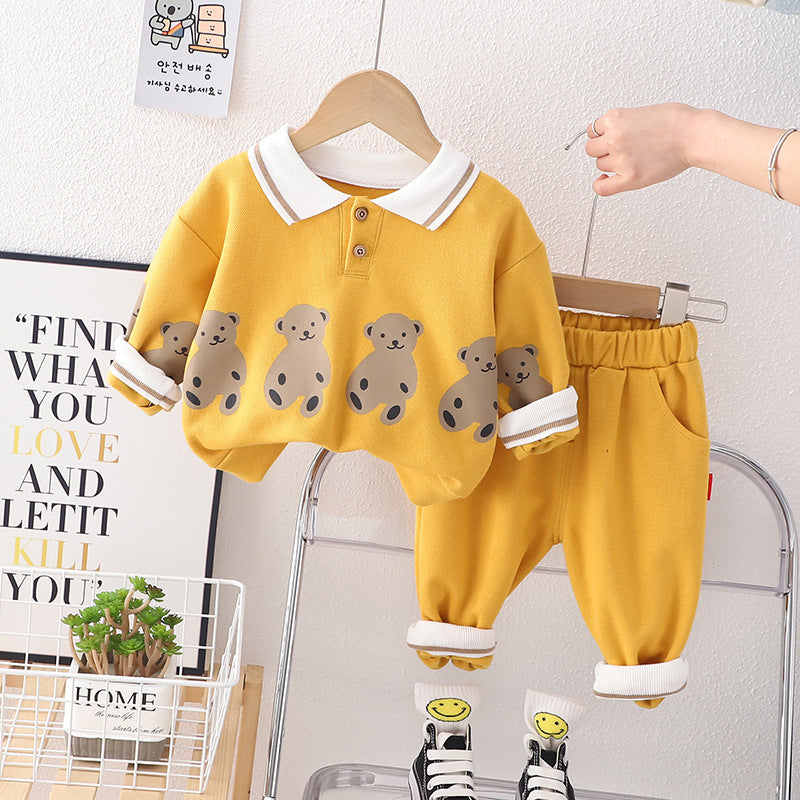 Ensemble 2 pièces à capuche motif ours – Enfant, style occidental, col à revers