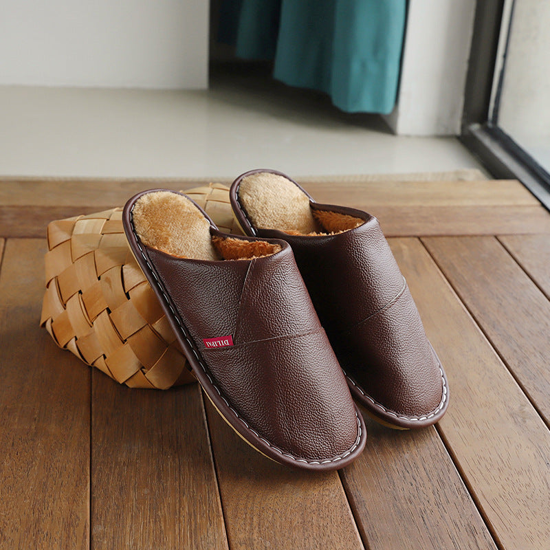 Chaussons d’hiver en cuir antidérapants et chauds pour la maison