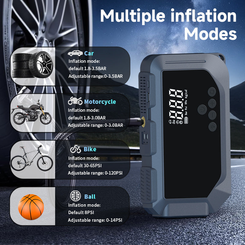 Démarreur de batterie voiture avec compresseur d'air 150 PSI et gonfleur numérique/Car Battery Starter With Air Compressor 150PSI With Digital Tire Inflator 12V Car Battery