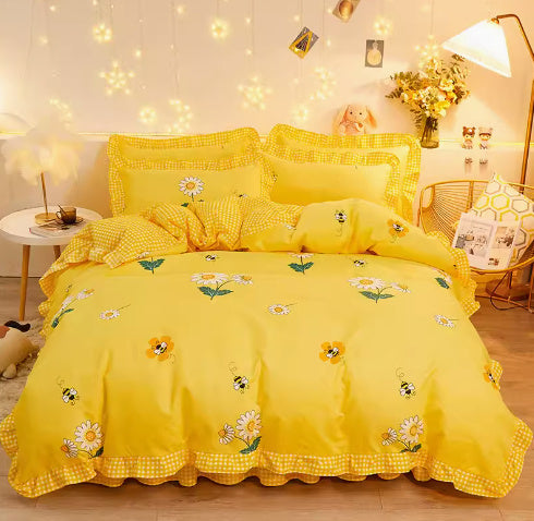 Ensemble de draps avec jupe de lit style princesse – Chambre fille, motif cœur